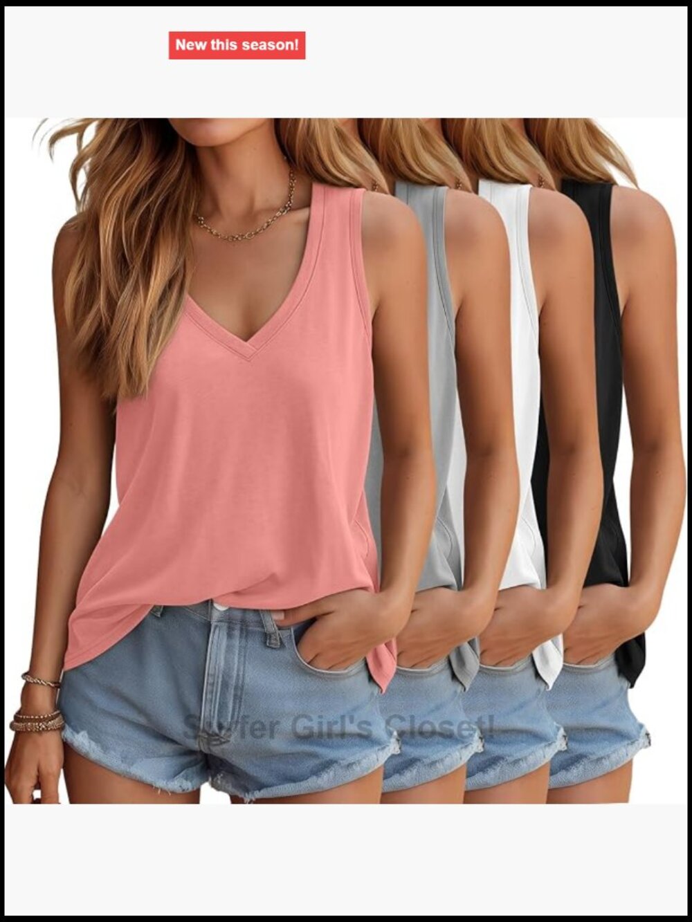 4 Pack Women's Sleeveless Tank Tops, V-Neck Loose Fit Summer Tops
